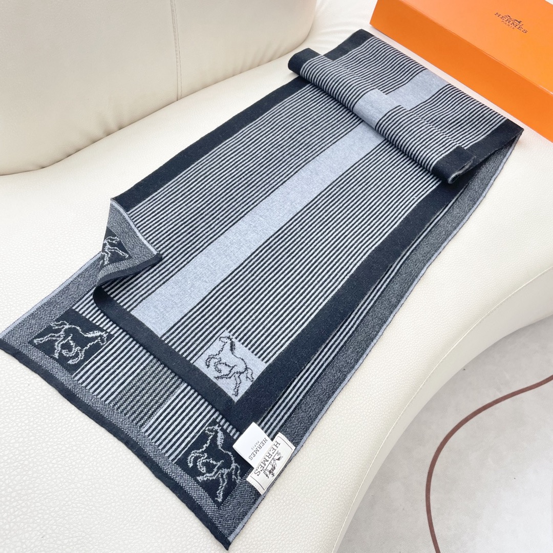 Hermes 에르메스 말 패턴 스트라이프 울 머플러 6