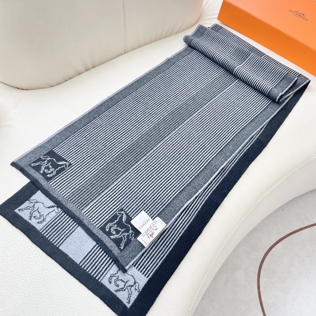 Hermes 에르메스 말 패턴 스트라이프 울 머플러 7