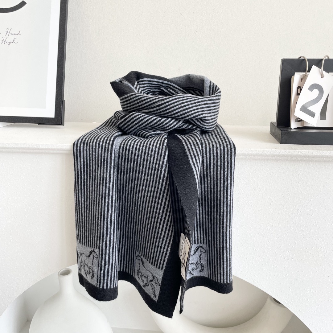 Hermes 에르메스 말 패턴 스트라이프 울 머플러 8