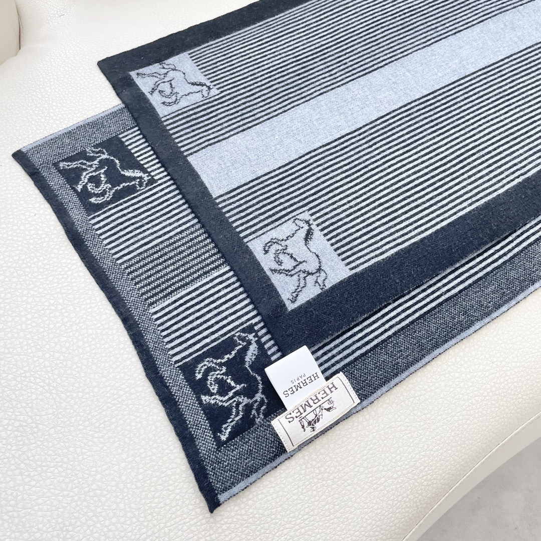 Hermes 에르메스 말 패턴 스트라이프 울 머플러 9