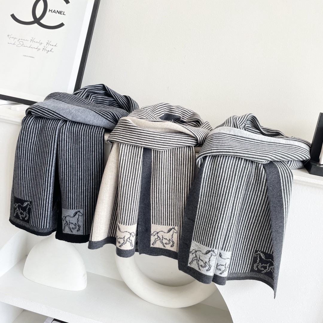 Hermes 에르메스 말 패턴 스트라이프 울 머플러 3