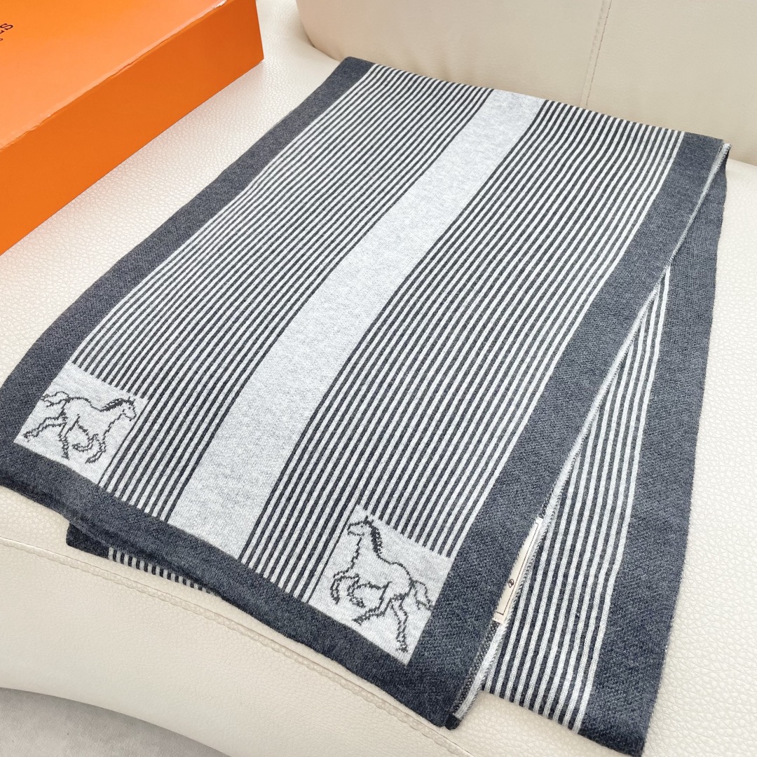 Hermes 에르메스 말 패턴 스트라이프 울 머플러 4