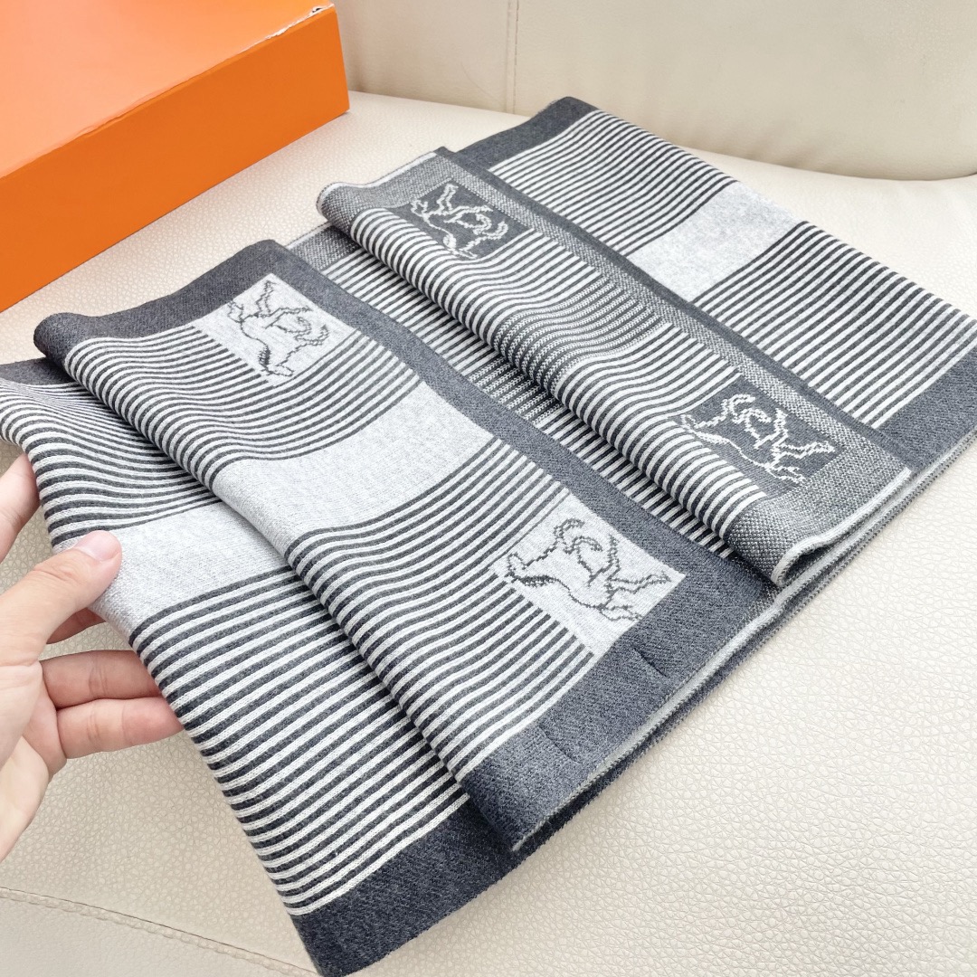 Hermes 에르메스 말 패턴 스트라이프 울 머플러 5