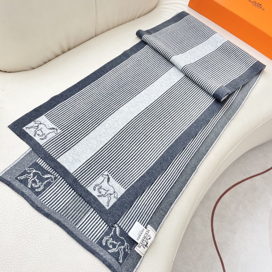 Hermes 에르메스 말 패턴 스트라이프 울 머플러 6