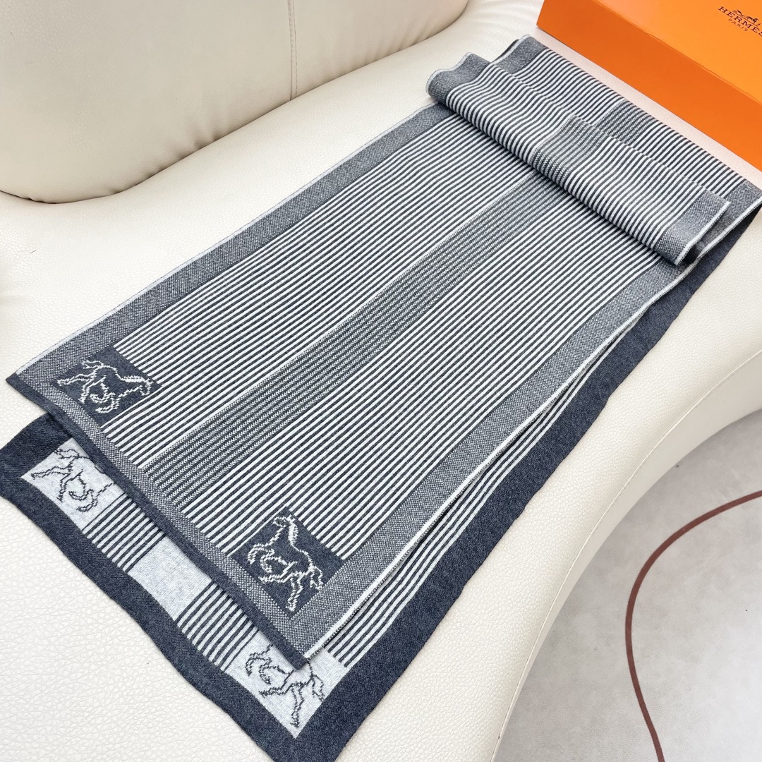 Hermes 에르메스 말 패턴 스트라이프 울 머플러 7