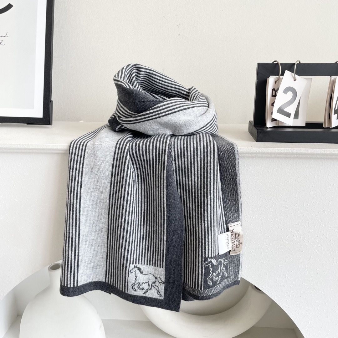 Hermes 에르메스 말 패턴 스트라이프 울 머플러 8