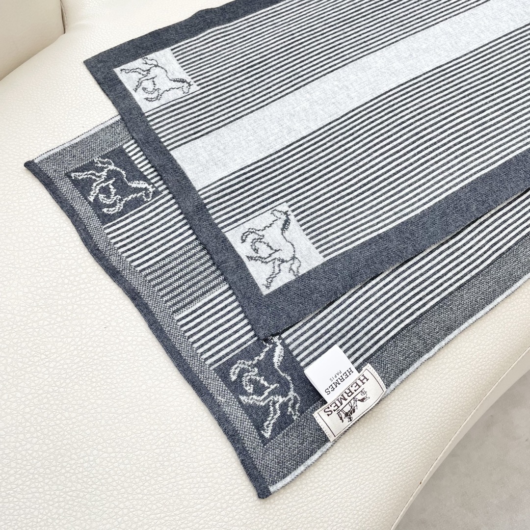 Hermes 에르메스 말 패턴 스트라이프 울 머플러 9