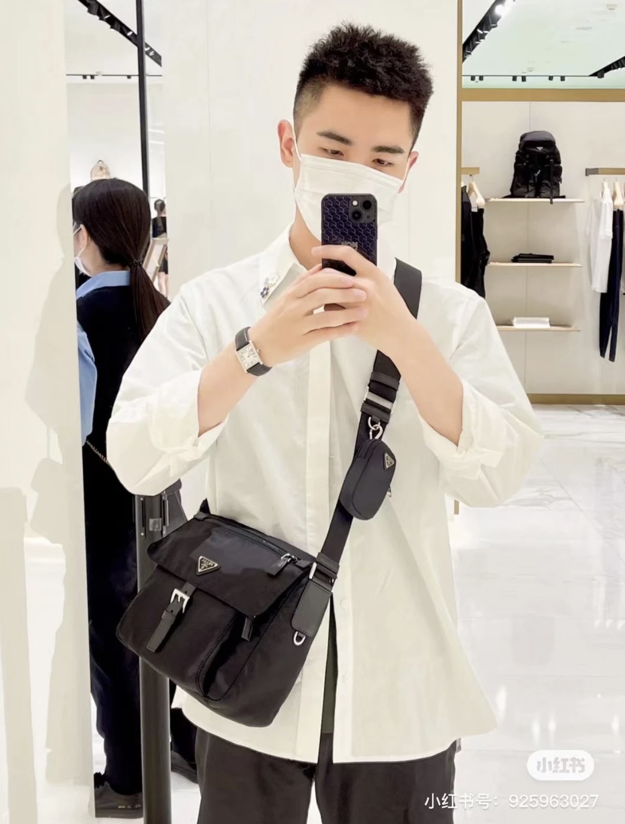 PRADA 프라다 FW2023 나일론 사피아노 가죽 크로스백 5