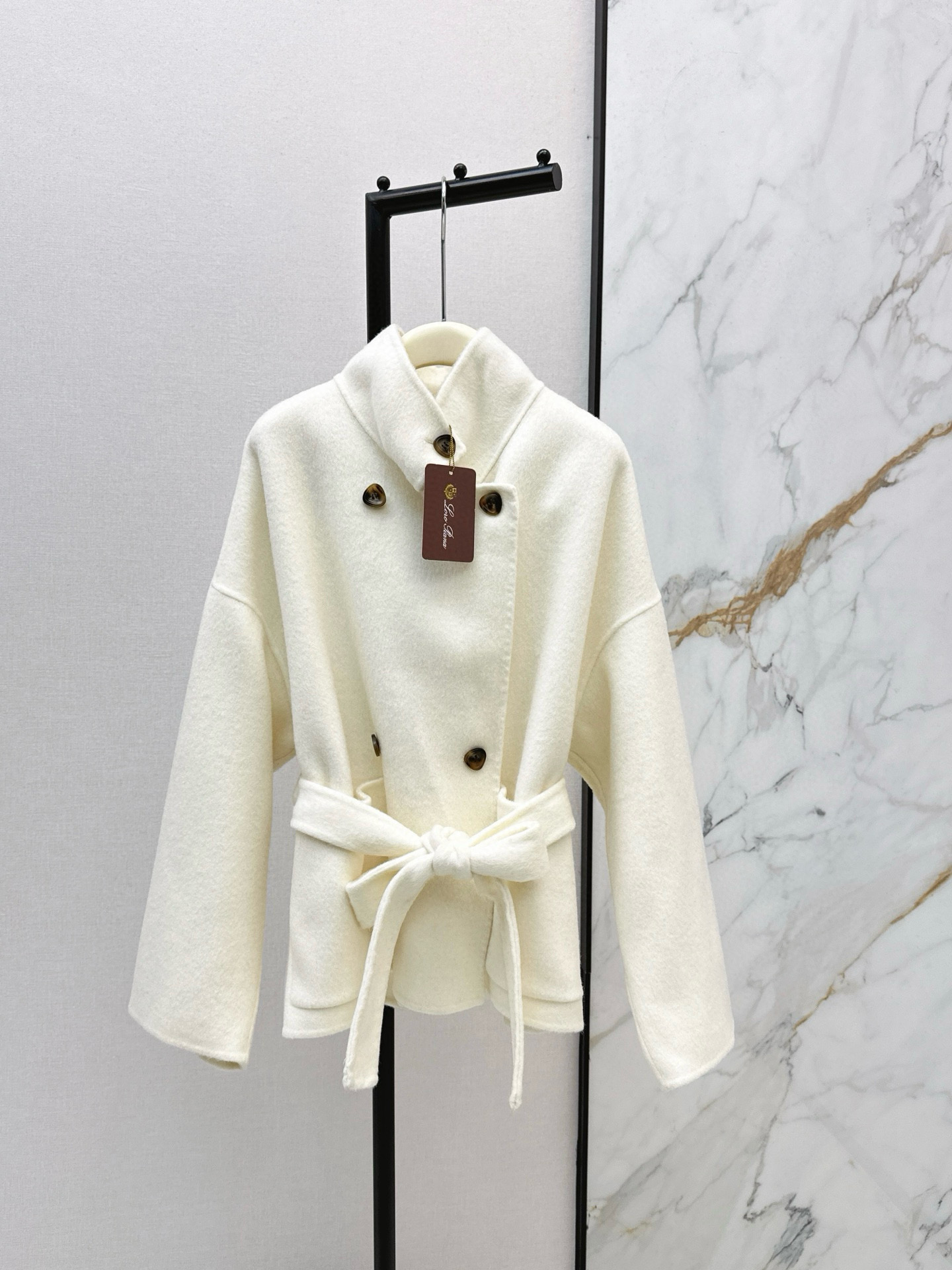 Loro Piana 로로피아나 울 벨티드 하이넥 더블 버튼 숏 코트 7