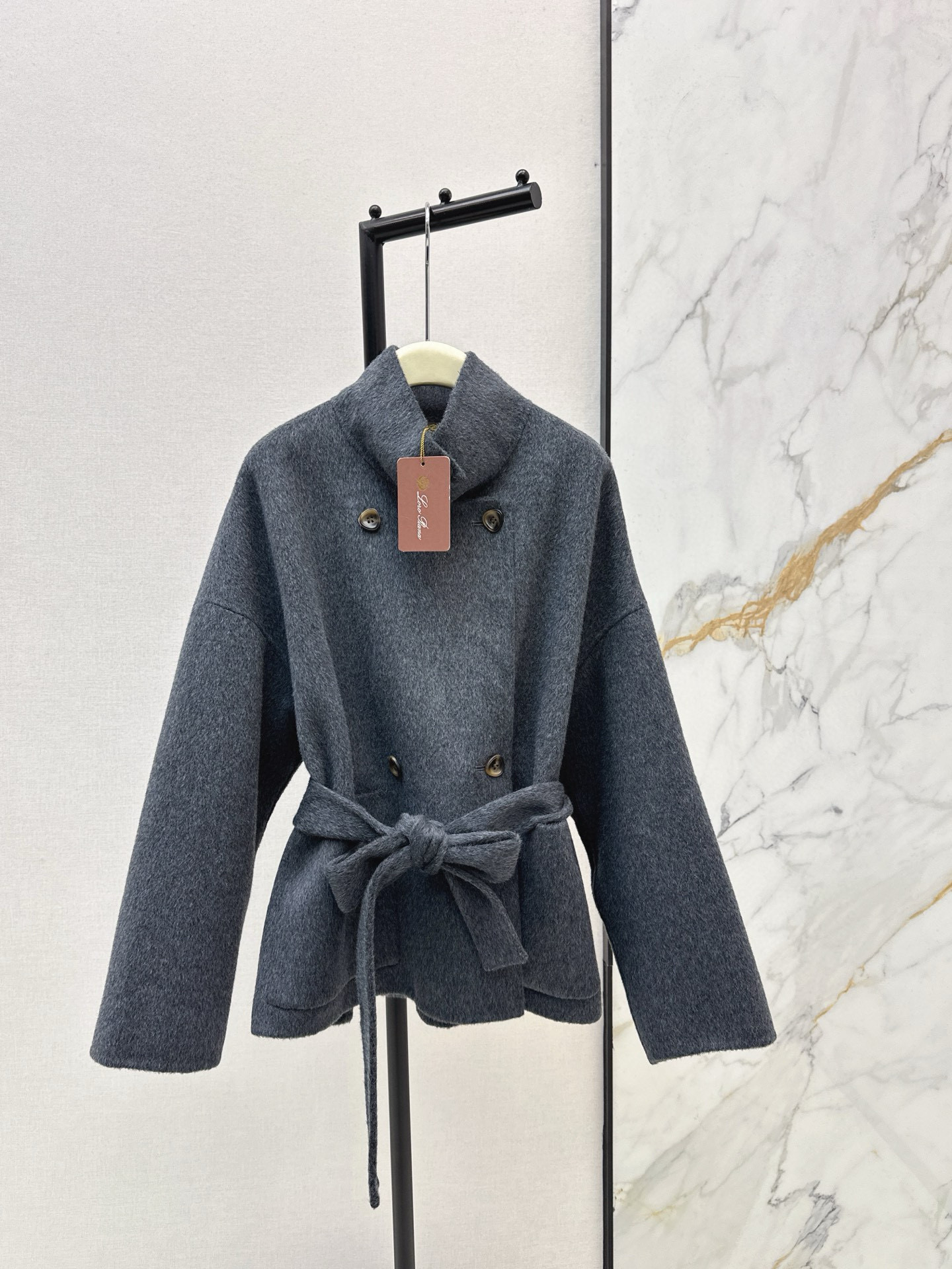 Loro Piana 로로피아나 울 벨티드 하이넥 더블 버튼 숏 코트 8