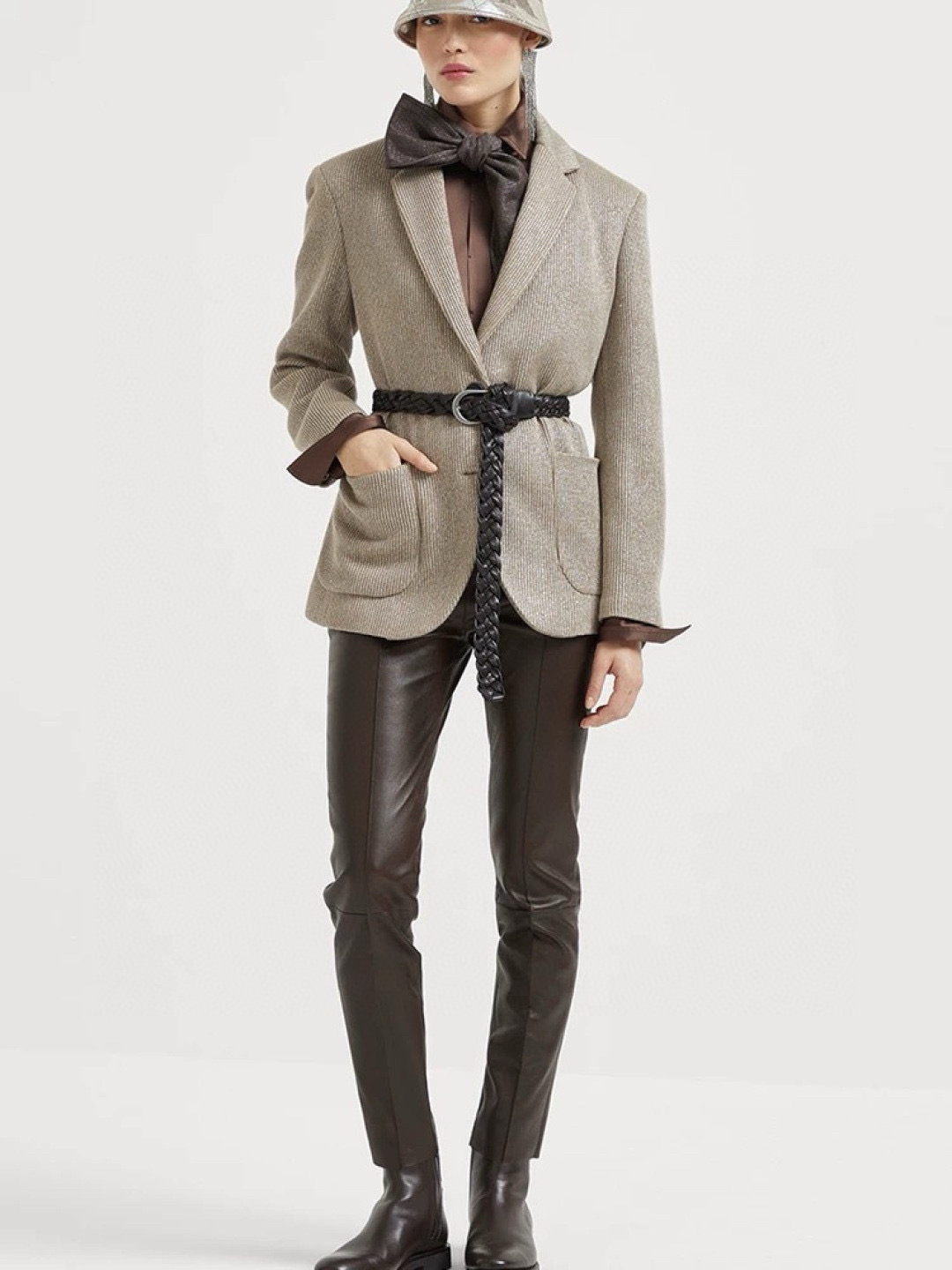 Brunello Cucinelli 니트 울 블렌드 허리 벨트 자켓 1