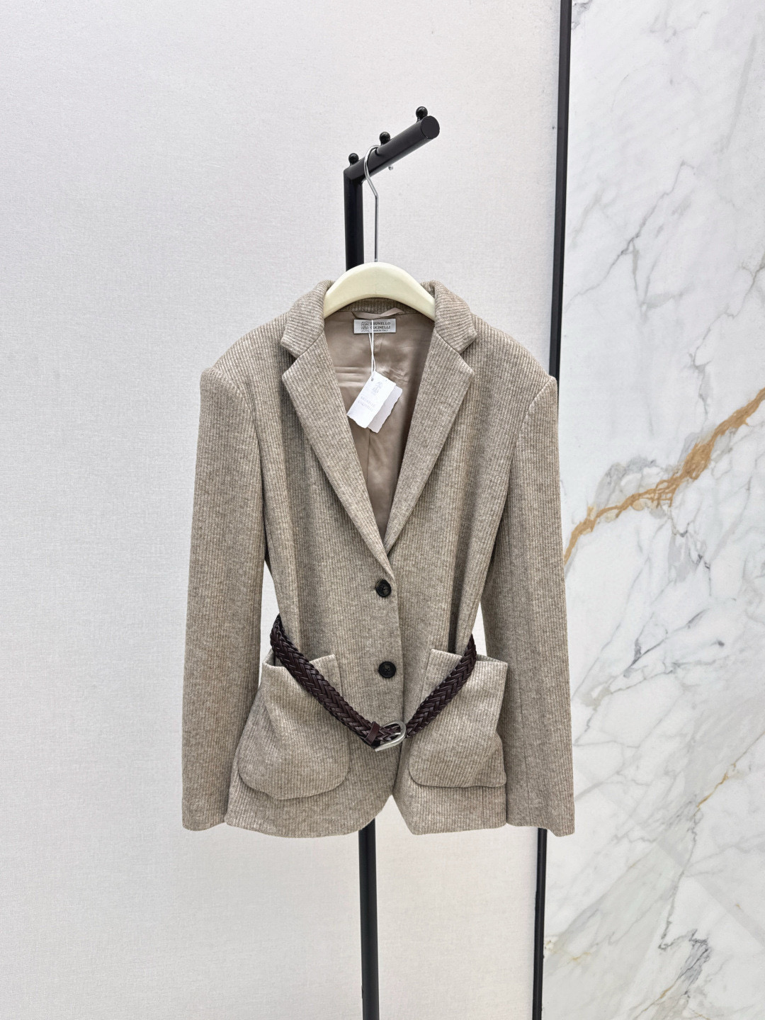 Brunello Cucinelli 니트 울 블렌드 허리 벨트 자켓 5
