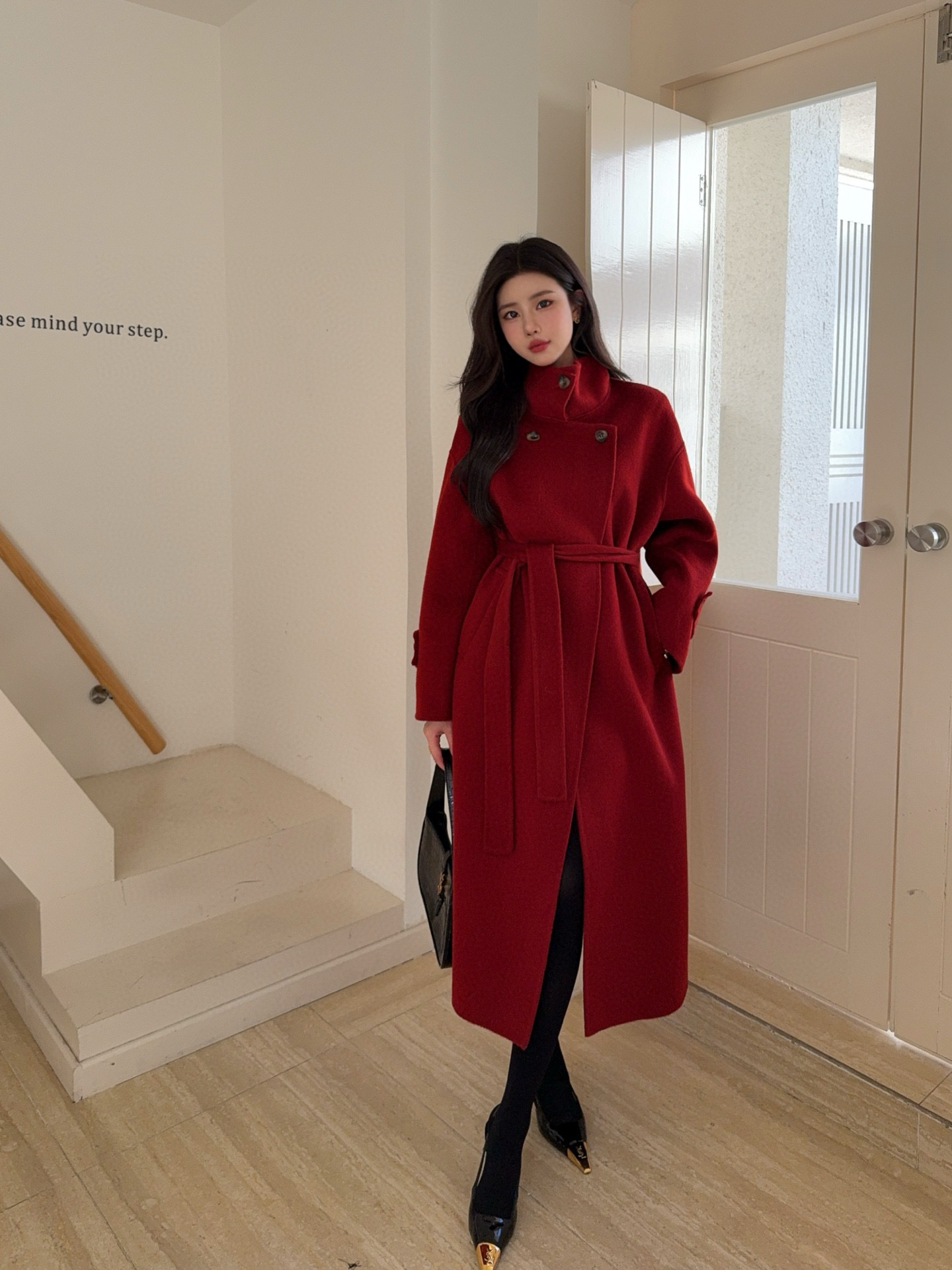 Loro Piana 로로피아나 레드 더블버튼 핸드메이드 롱 울코트 4