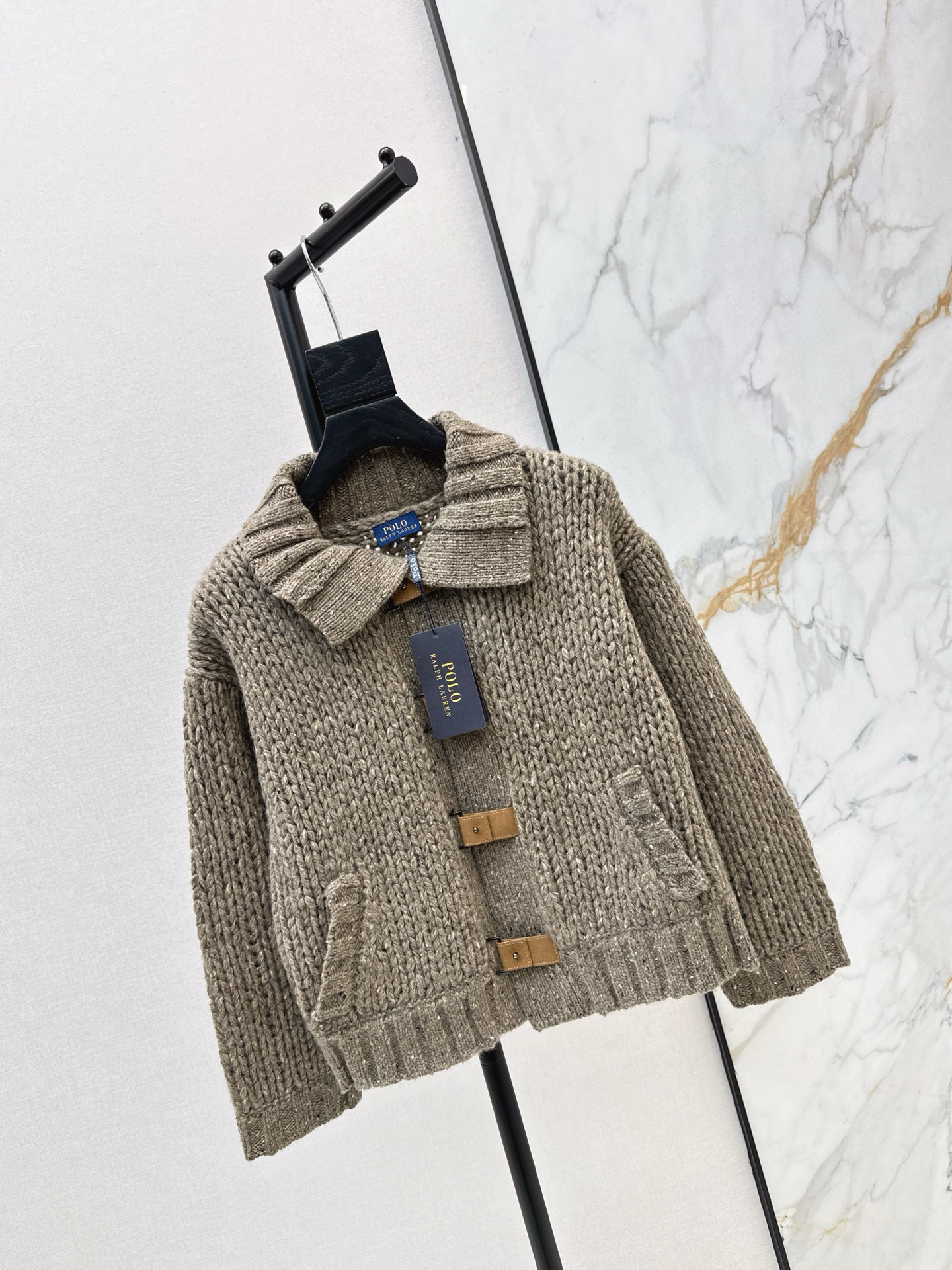 RALPH LAUREN 크롭 핸드메이드 울 더플 니트 가디건 9