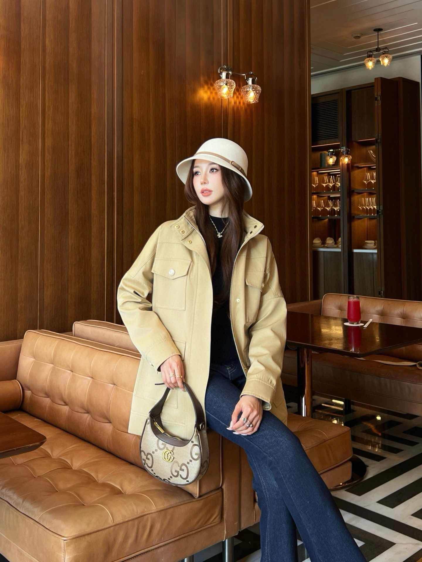 Gucci 구찌 베이지 벨티드 후드 미들 코트 6