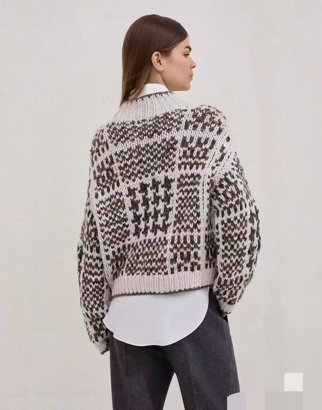Brunello Cucinelli 하운드투스 패턴 울 니트 스웨터 3