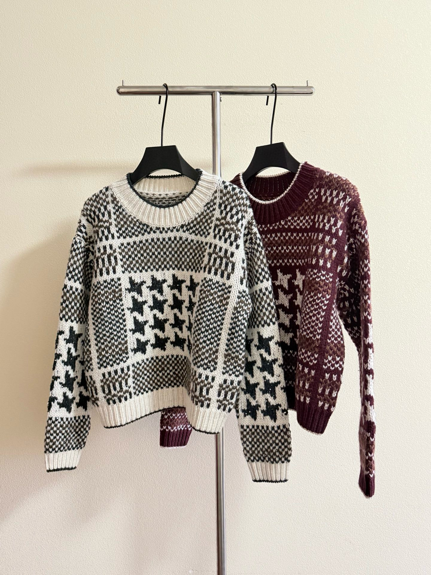 Brunello Cucinelli 하운드투스 패턴 울 니트 스웨터 8