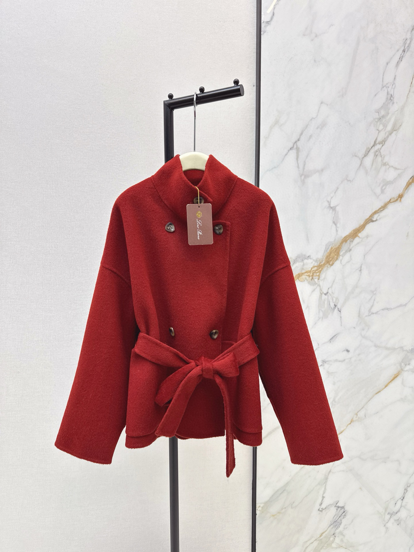 Loro Piana 로로피아나 울 벨티드 하이넥 더블 버튼 숏 코트 9