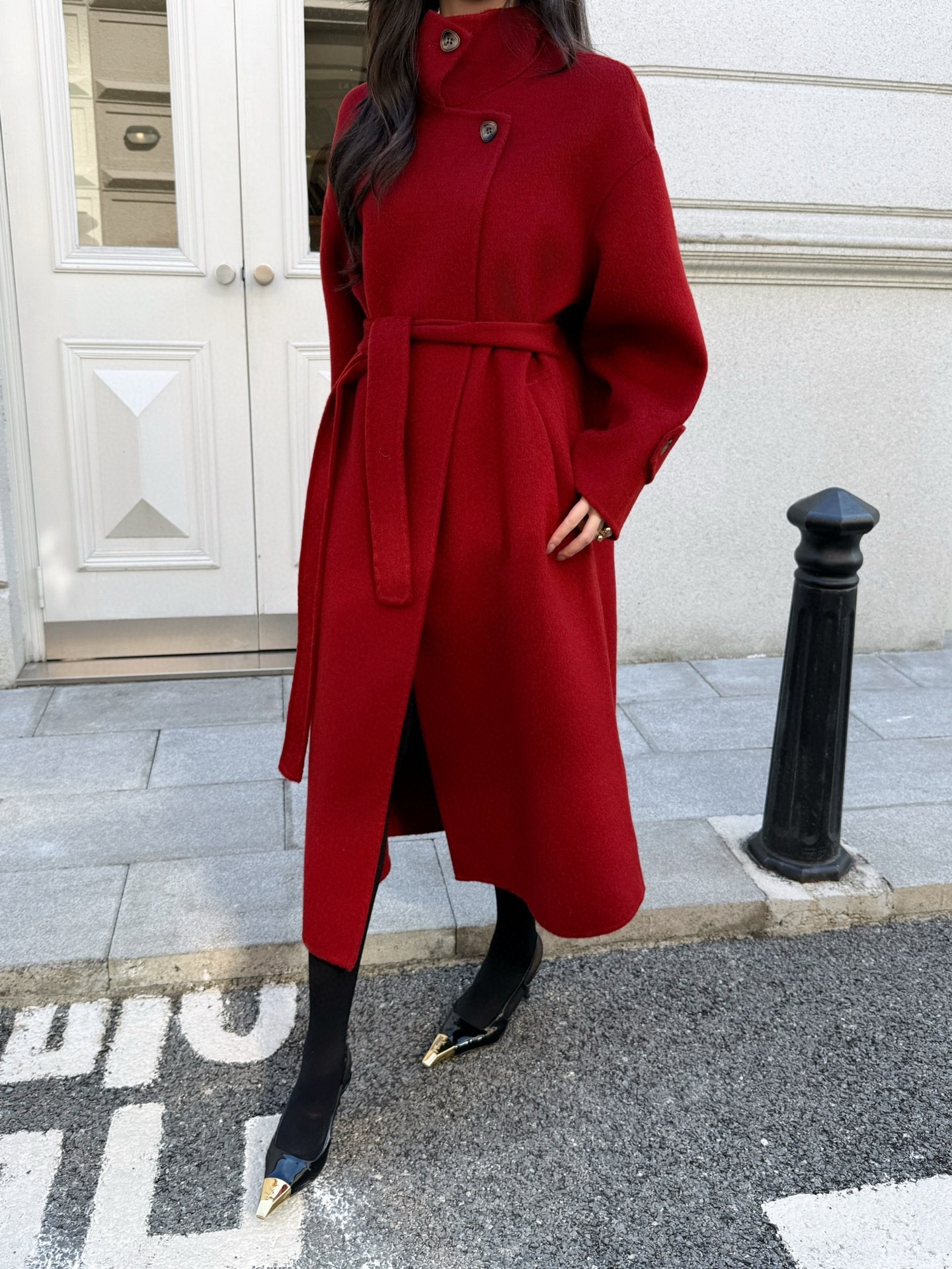 Loro Piana 로로피아나 레드 더블버튼 핸드메이드 롱 울코트 1