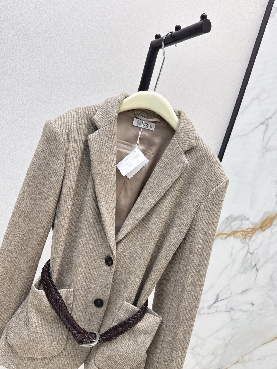 Brunello Cucinelli 니트 울 블렌드 허리 벨트 자켓 7