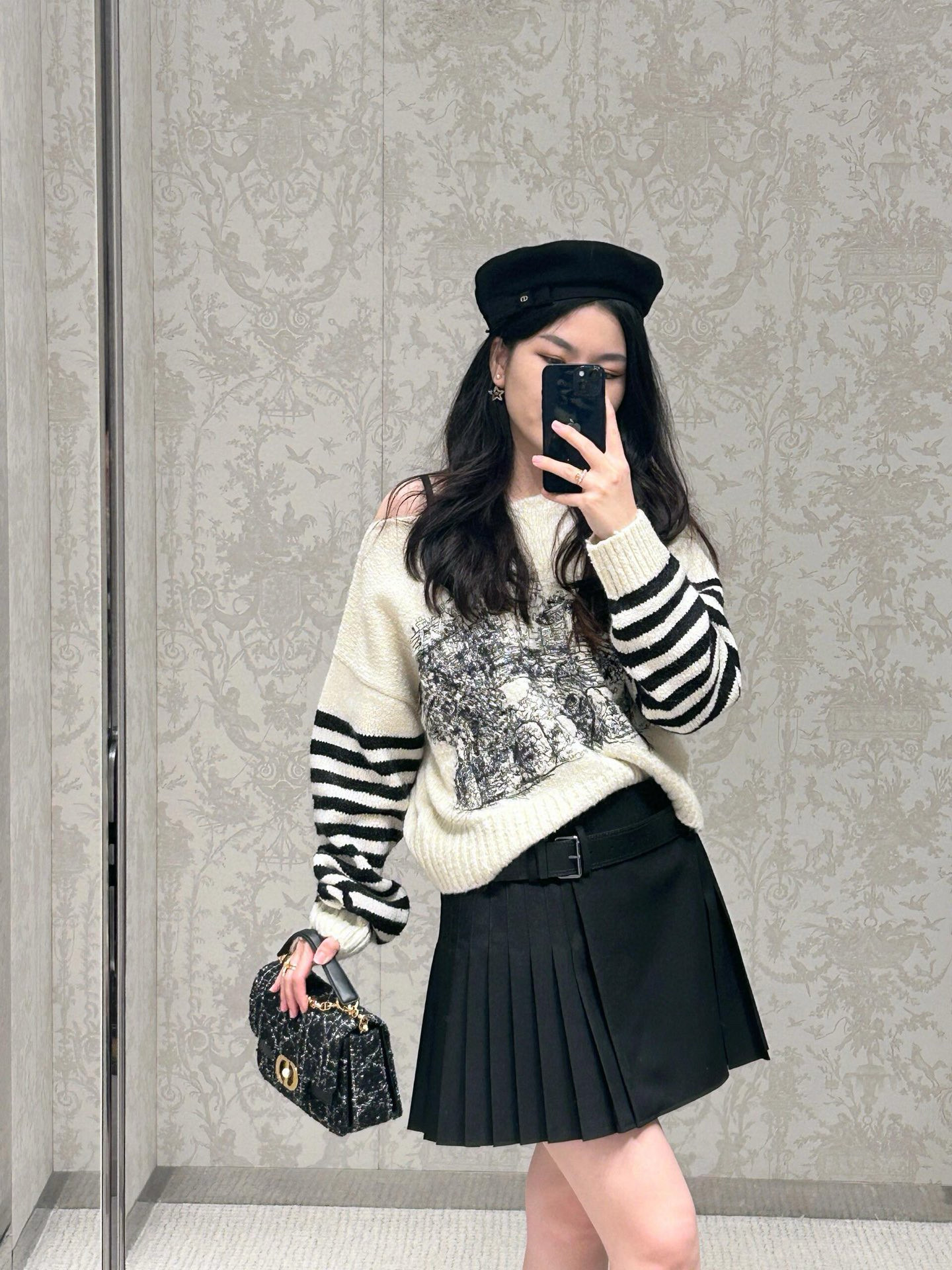 Dior 디올 Jolie 조리 시리즈 진주 체인 트위드 플랩 백 1