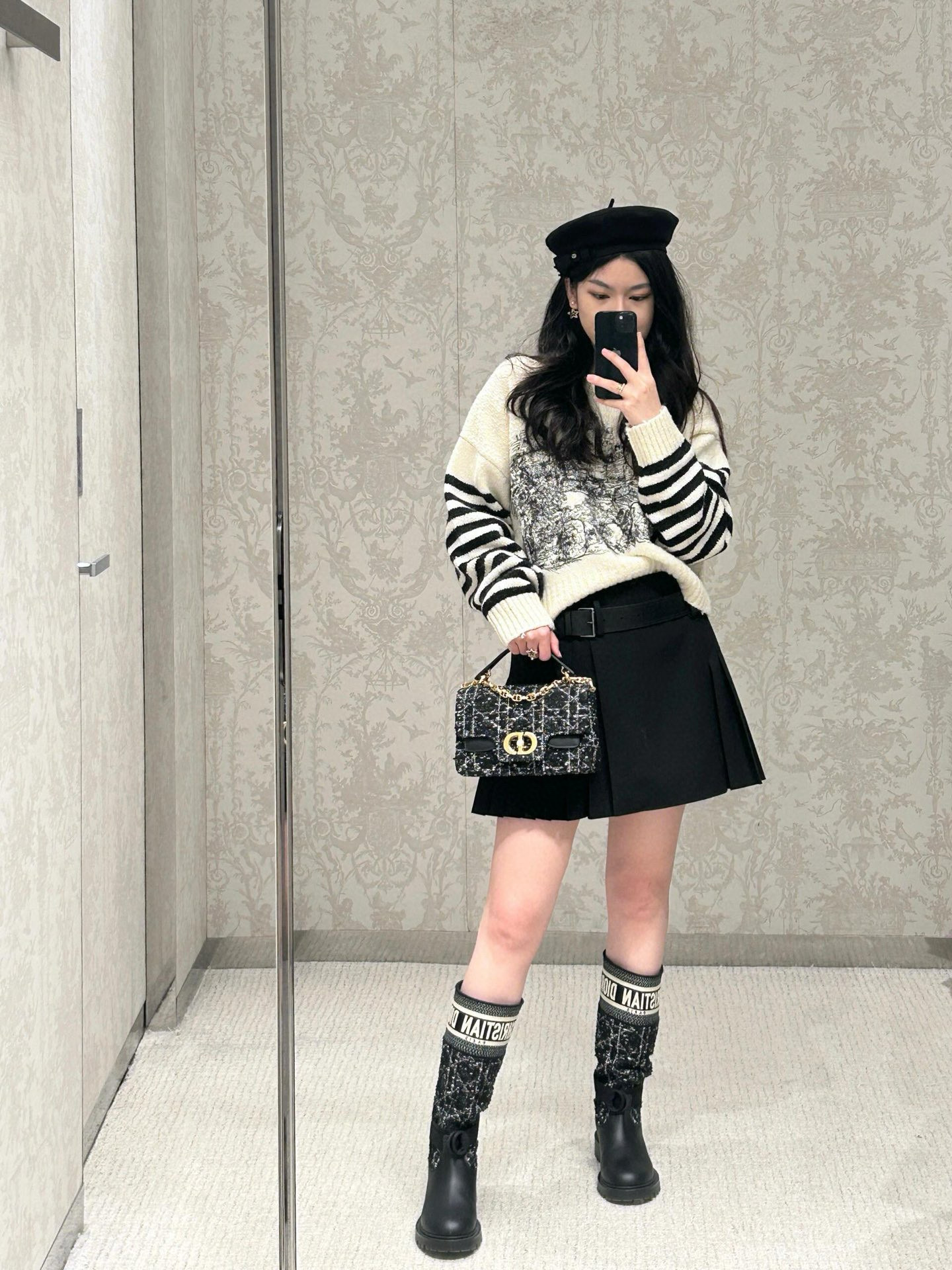 Dior 디올 Jolie 조리 시리즈 진주 체인 트위드 플랩 백 2