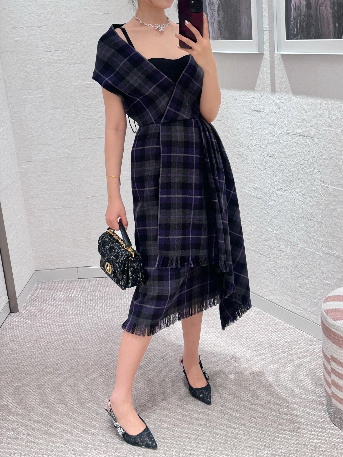 Dior 디올 Jolie 조리 시리즈 진주 체인 트위드 플랩 백 4