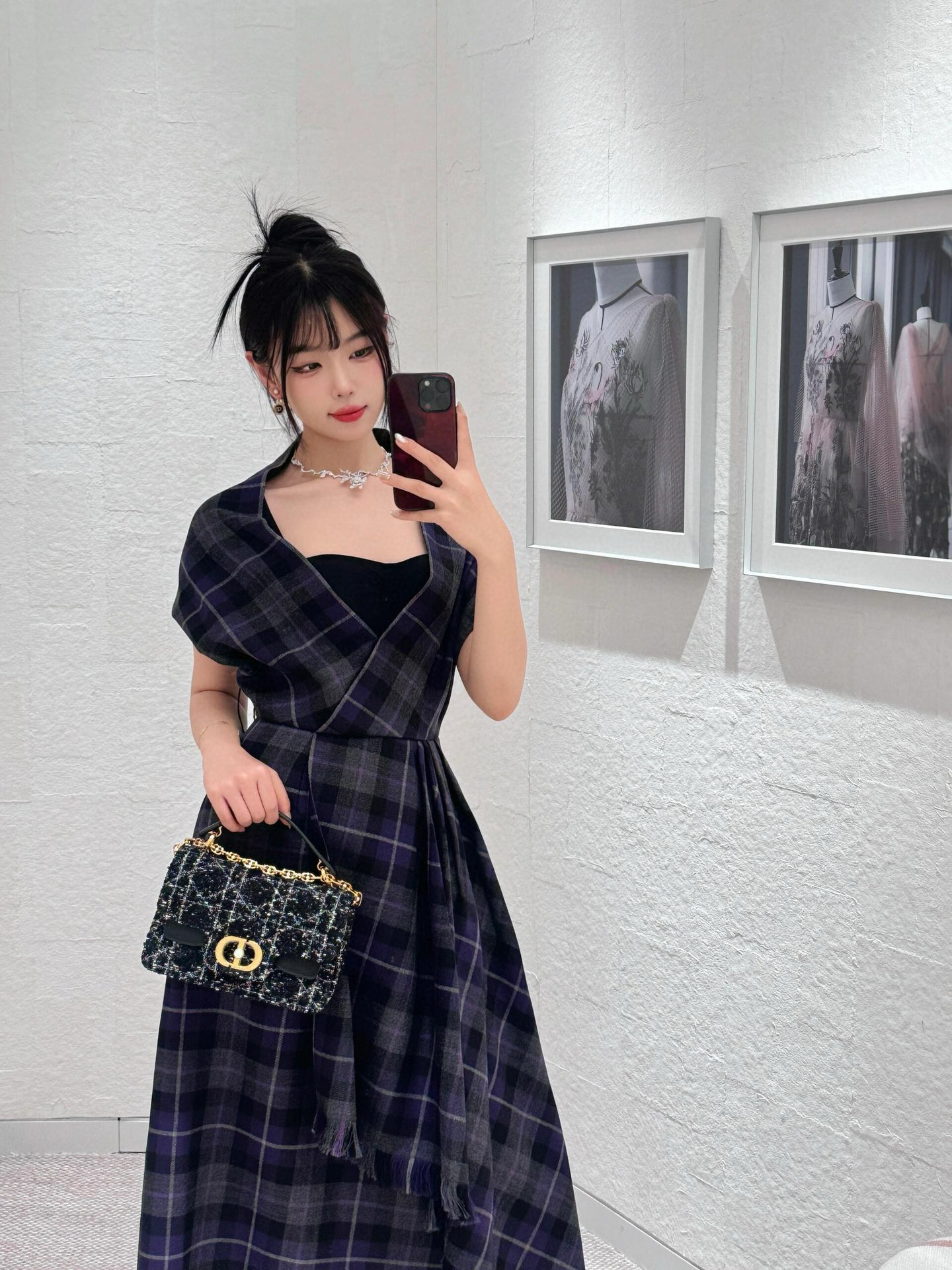 Dior 디올 Jolie 조리 시리즈 진주 체인 트위드 플랩 백 5