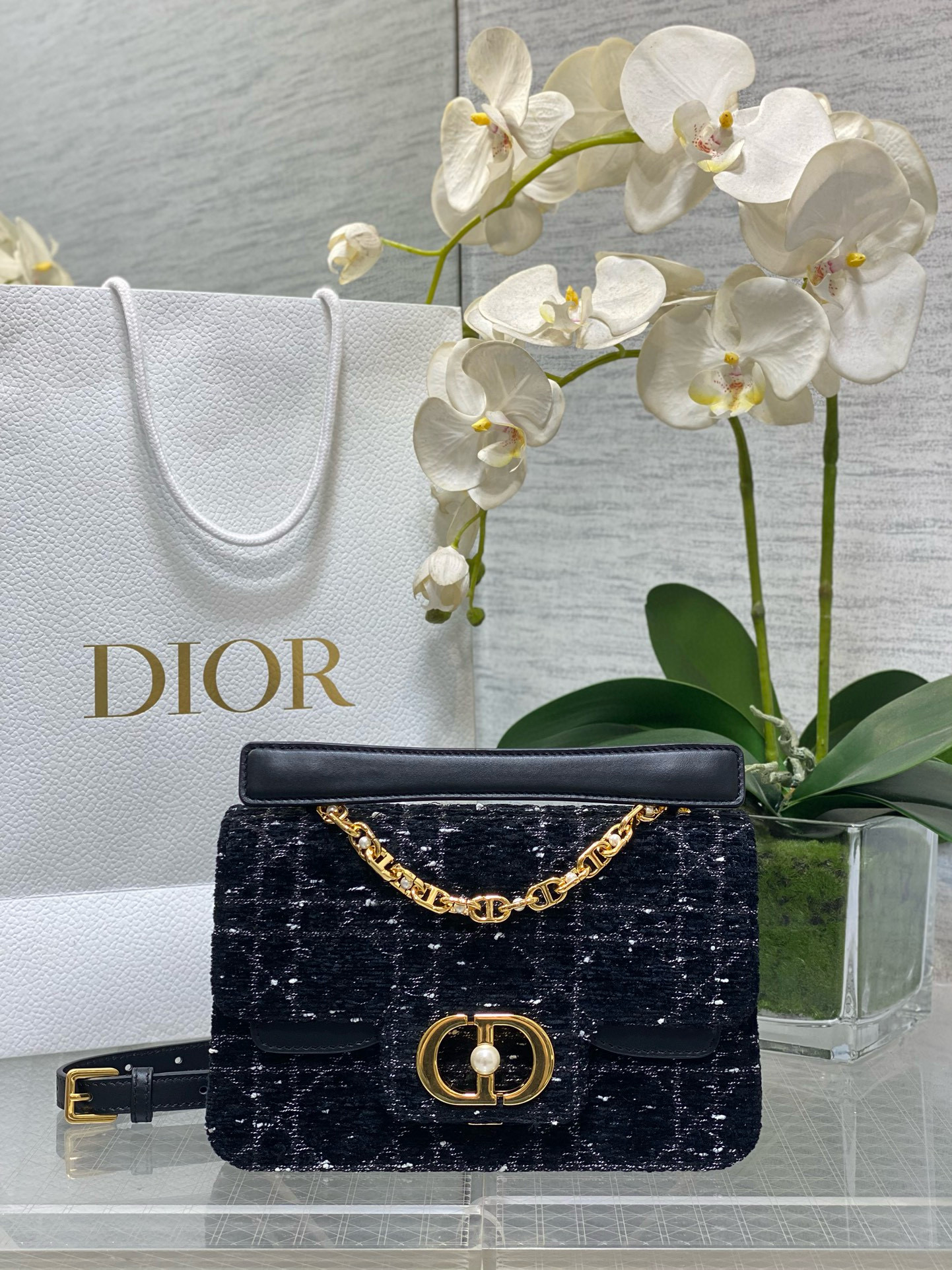 Dior 디올 Jolie 조리 시리즈 진주 체인 트위드 플랩 백 7