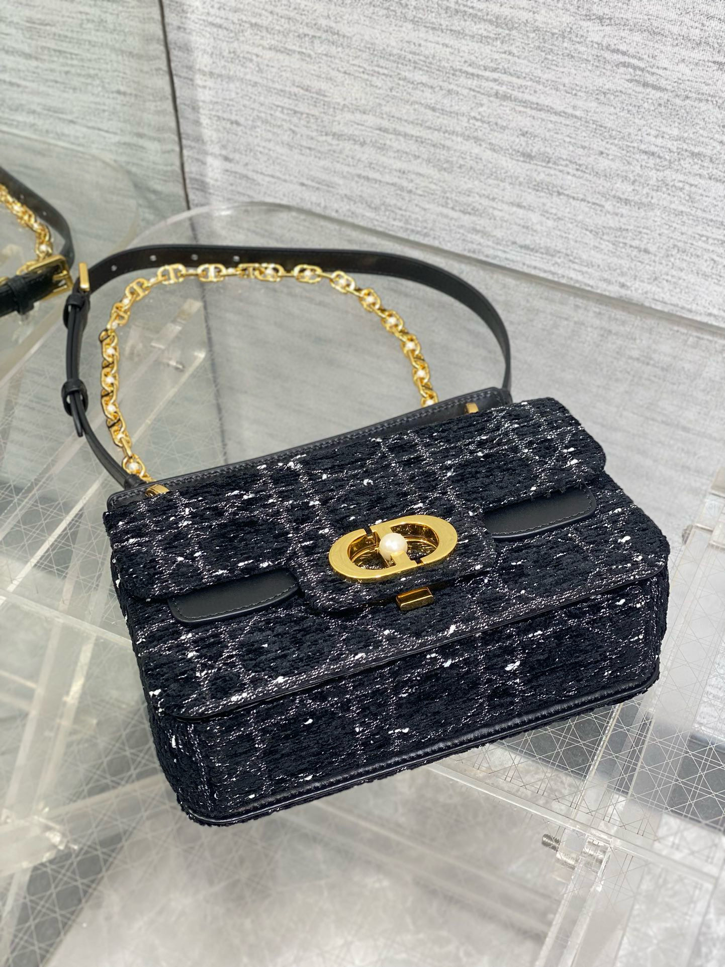 Dior 디올 Jolie 조리 시리즈 진주 체인 트위드 플랩 백 14