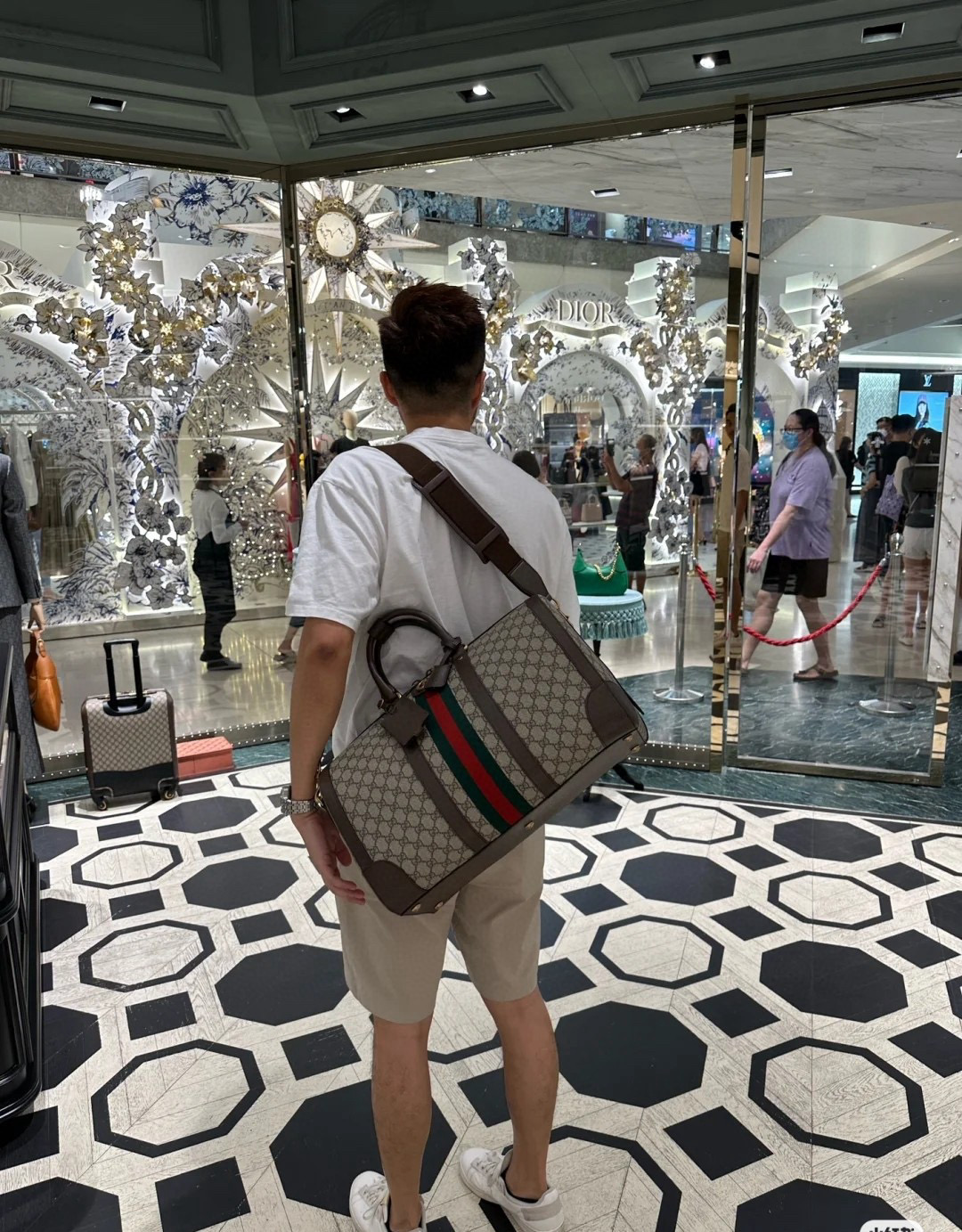 GUCCI 구찌 GG 수프림 웹 스트라이프 보스턴 여행가방 8