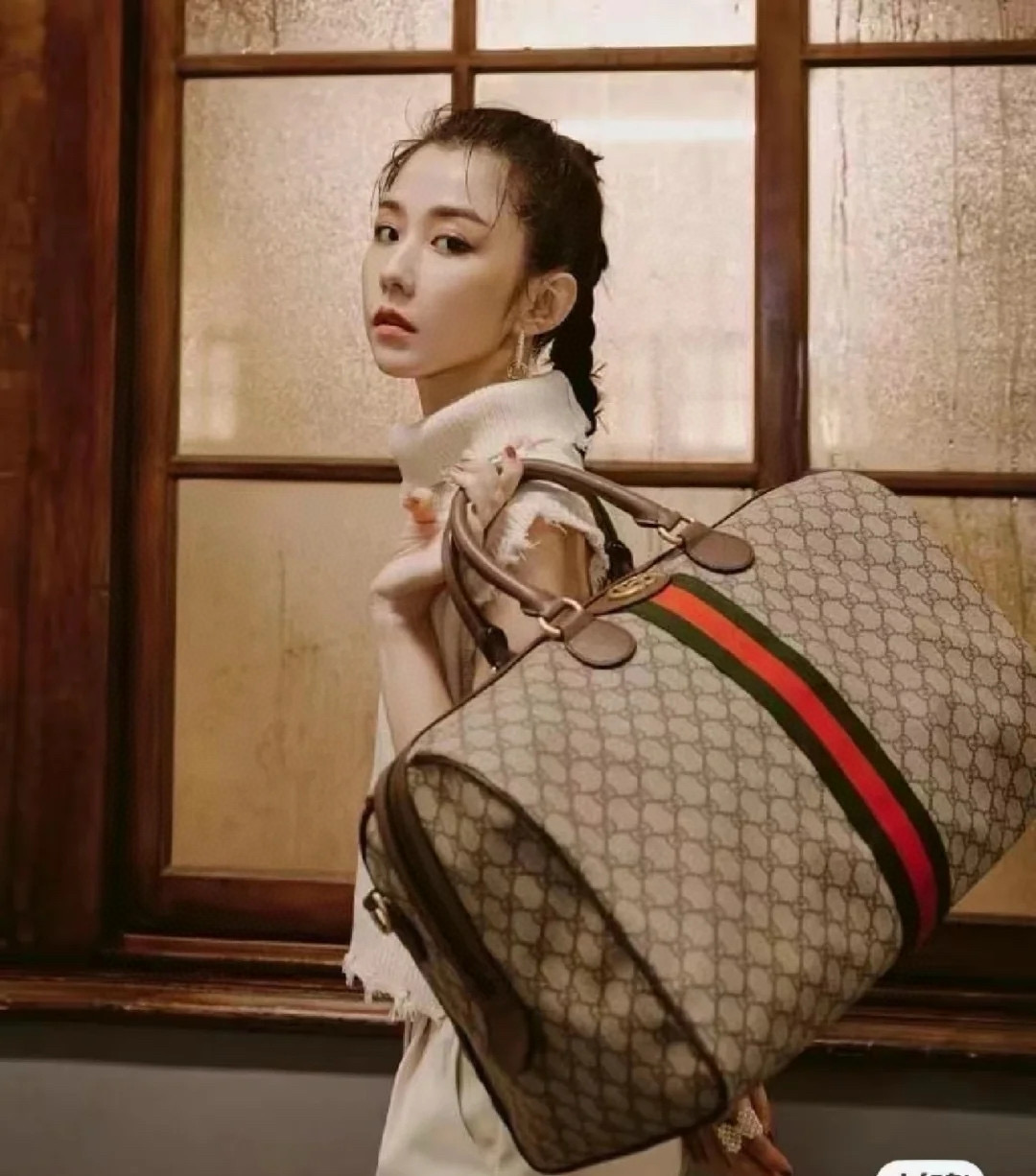 GUCCI 구찌 GG 수프림 웹 스트라이프 보스턴 여행가방 4