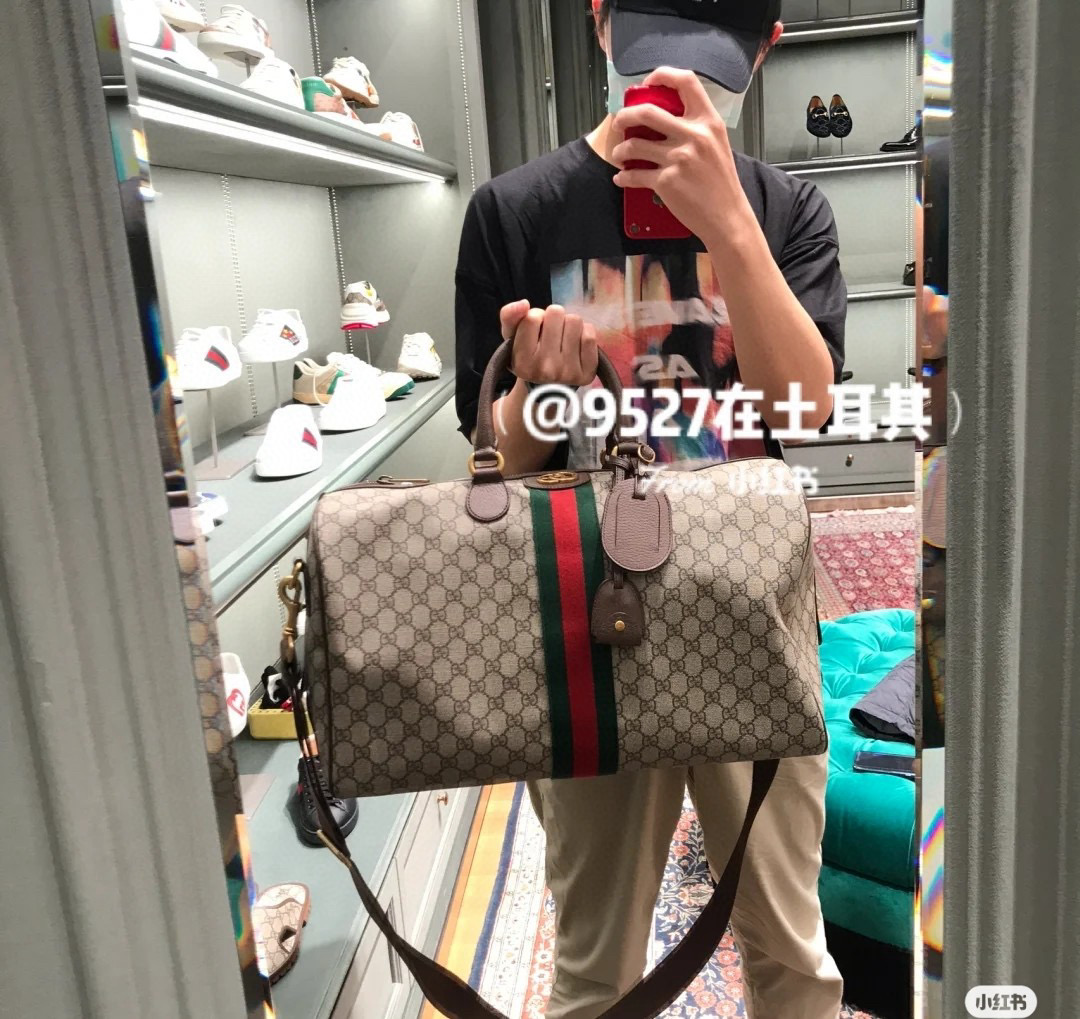 GUCCI 구찌 GG 수프림 웹 스트라이프 보스턴 여행가방 9