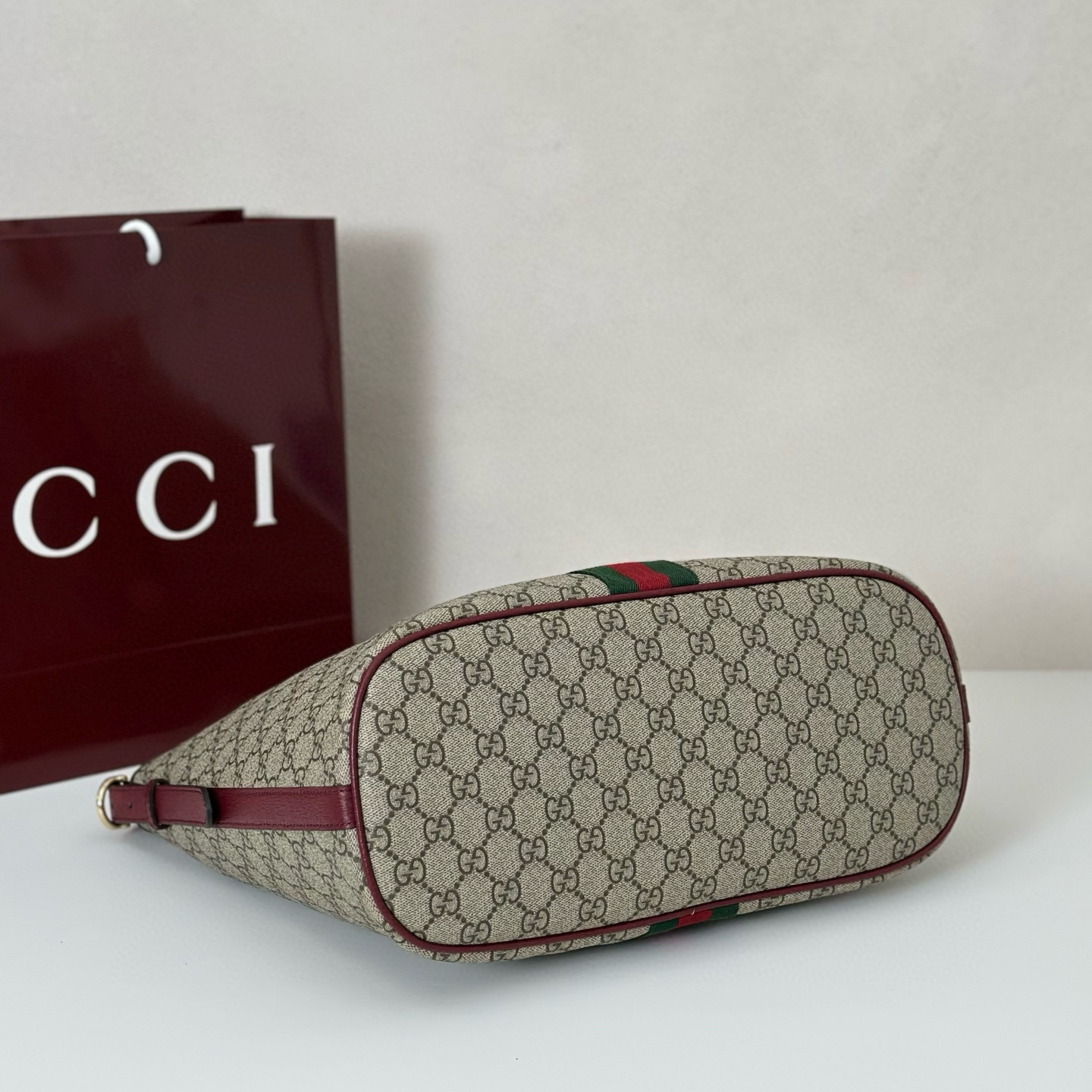 GUCCI 구찌 오피디아 GG 캔버스 버건디 숄더백 파우치 세트 4