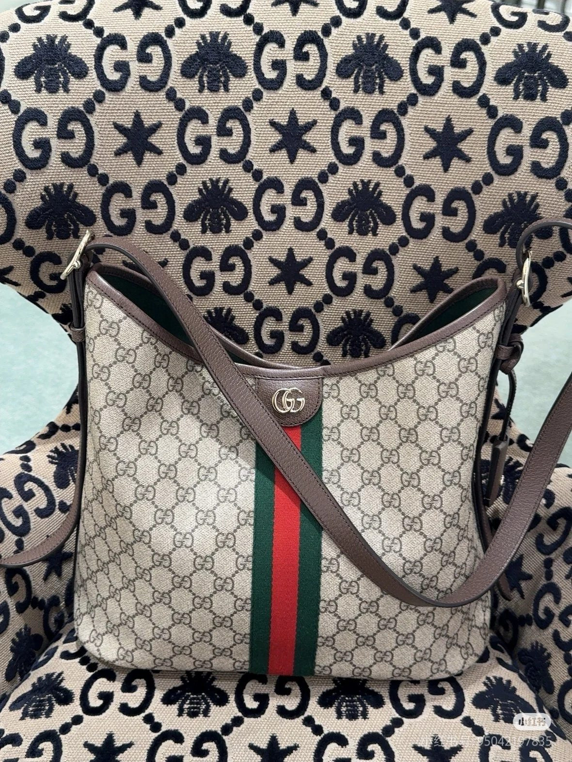 GUCCI 구찌 오피디아 GG 캔버스 버건디 숄더백 파우치 세트 4