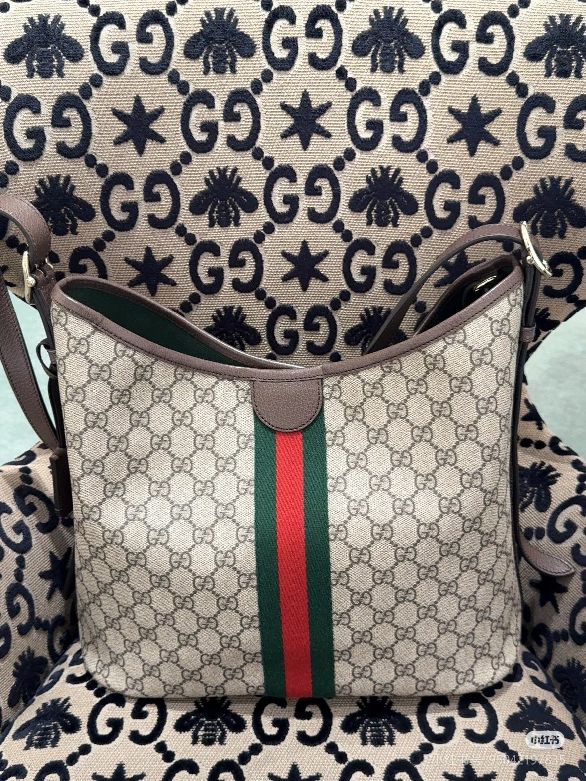 GUCCI 구찌 오피디아 GG 캔버스 버건디 숄더백 파우치 세트 5