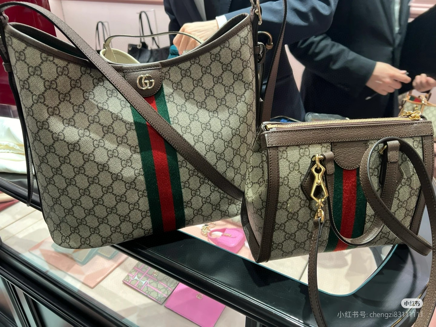 GUCCI 구찌 오피디아 GG 캔버스 버건디 숄더백 파우치 세트 7