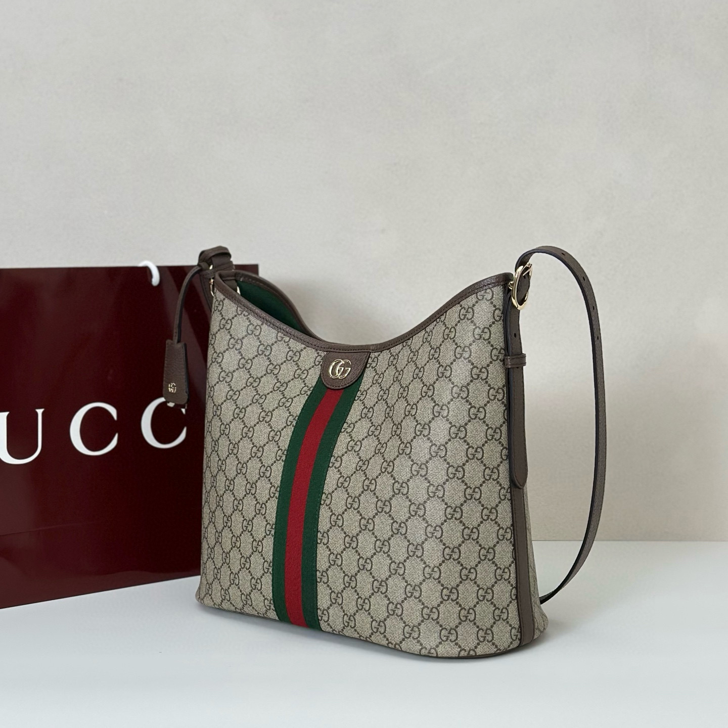 GUCCI 구찌 오피디아 GG 캔버스 버건디 숄더백 파우치 세트 9