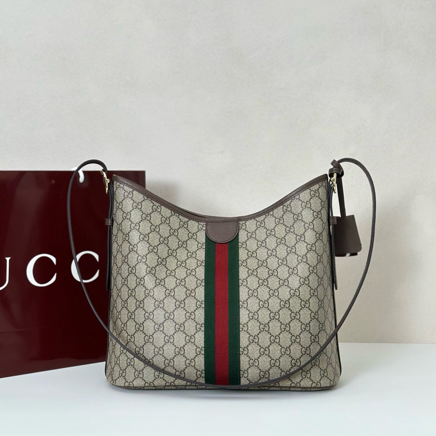 GUCCI 구찌 오피디아 GG 캔버스 버건디 숄더백 파우치 세트 10