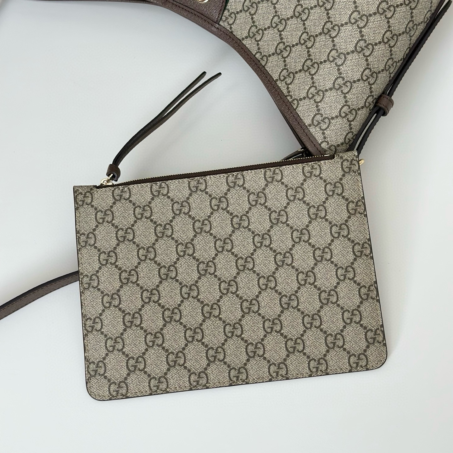 GUCCI 구찌 오피디아 GG 캔버스 버건디 숄더백 파우치 세트 15