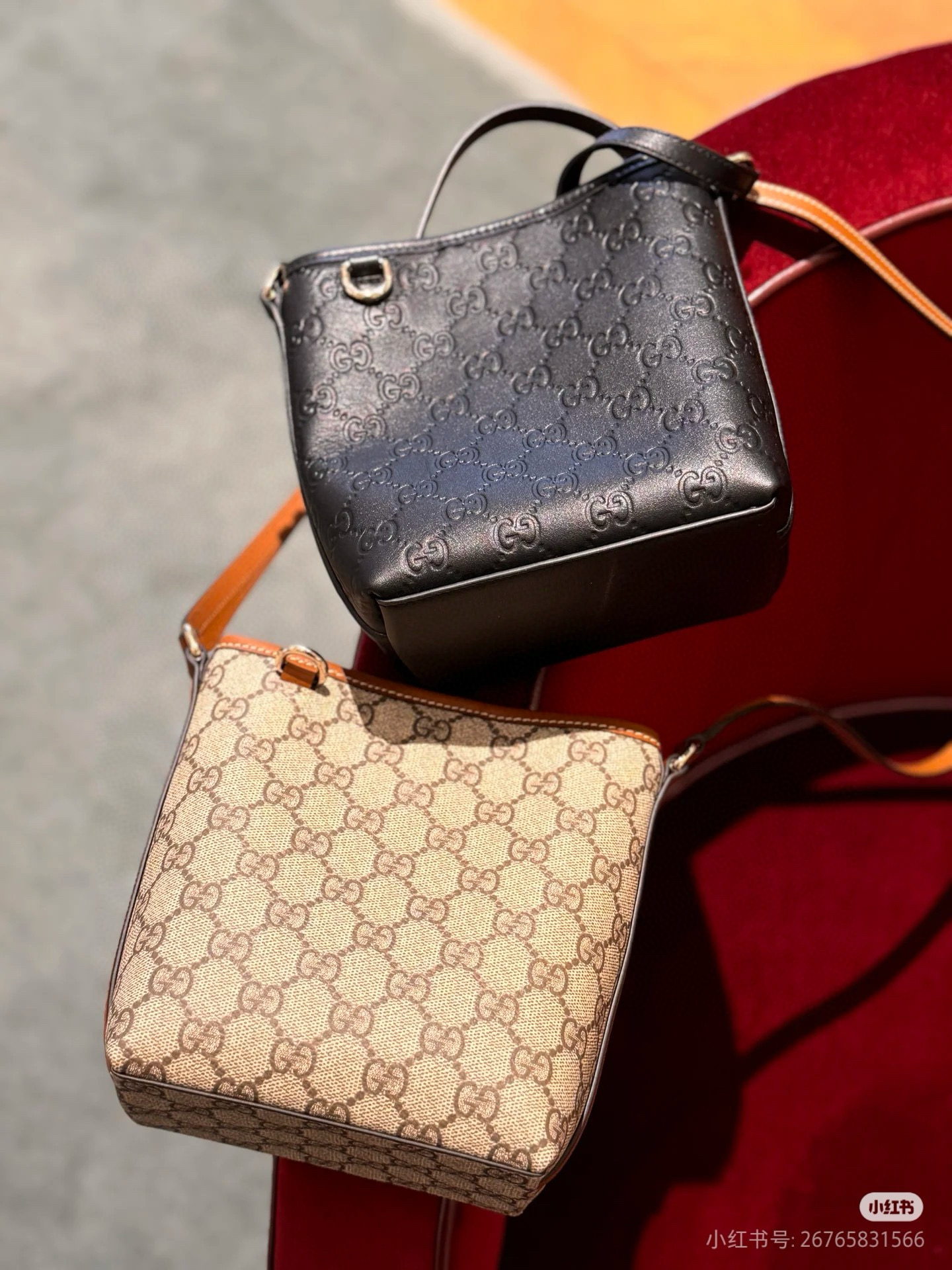 GUCCI 구찌 GG Emblem 시리즈 섬유 슬림 버킷백 6