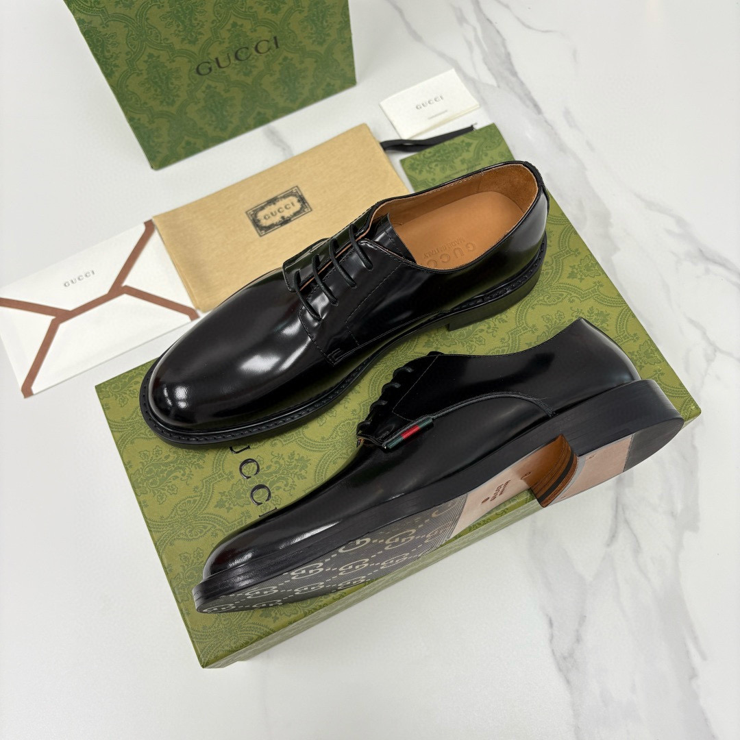 GUCCI 구찌 남성 블랙 레더 더비 드레스 슈즈 2