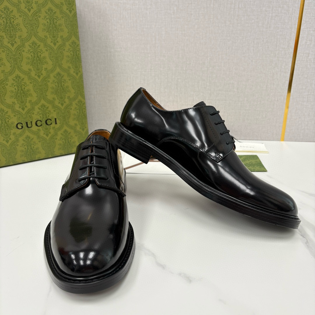 GUCCI 구찌 남성 블랙 레더 더비 드레스 슈즈 4