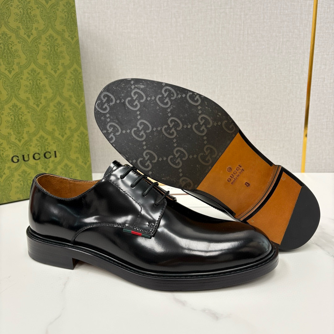 GUCCI 구찌 남성 블랙 레더 더비 드레스 슈즈 9