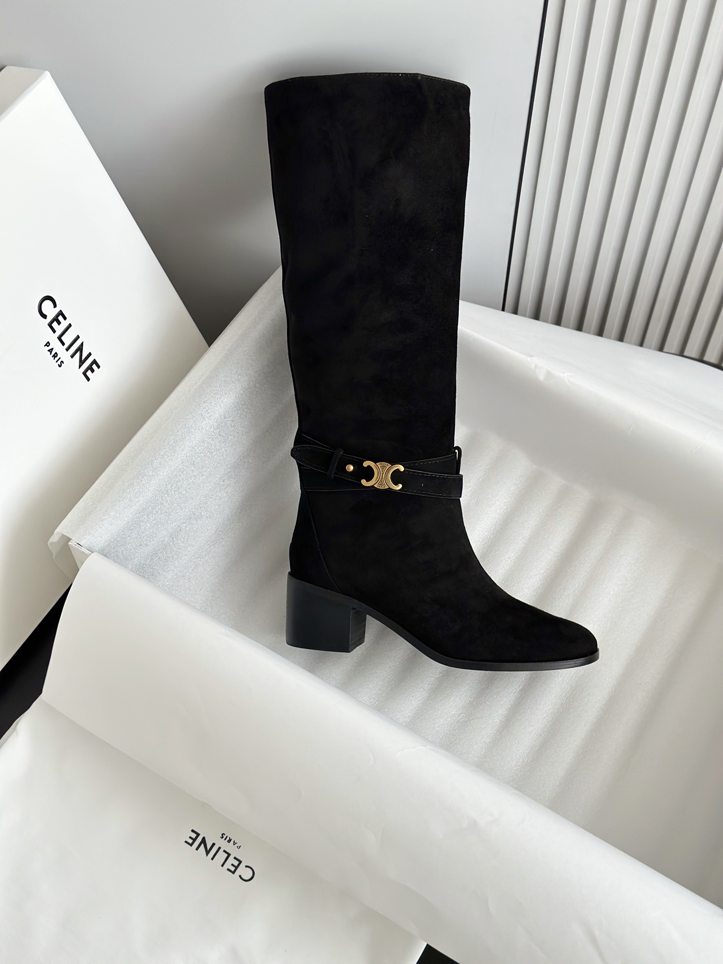 CELINE 셀린느 스웨이드 롱부츠 블랙 9