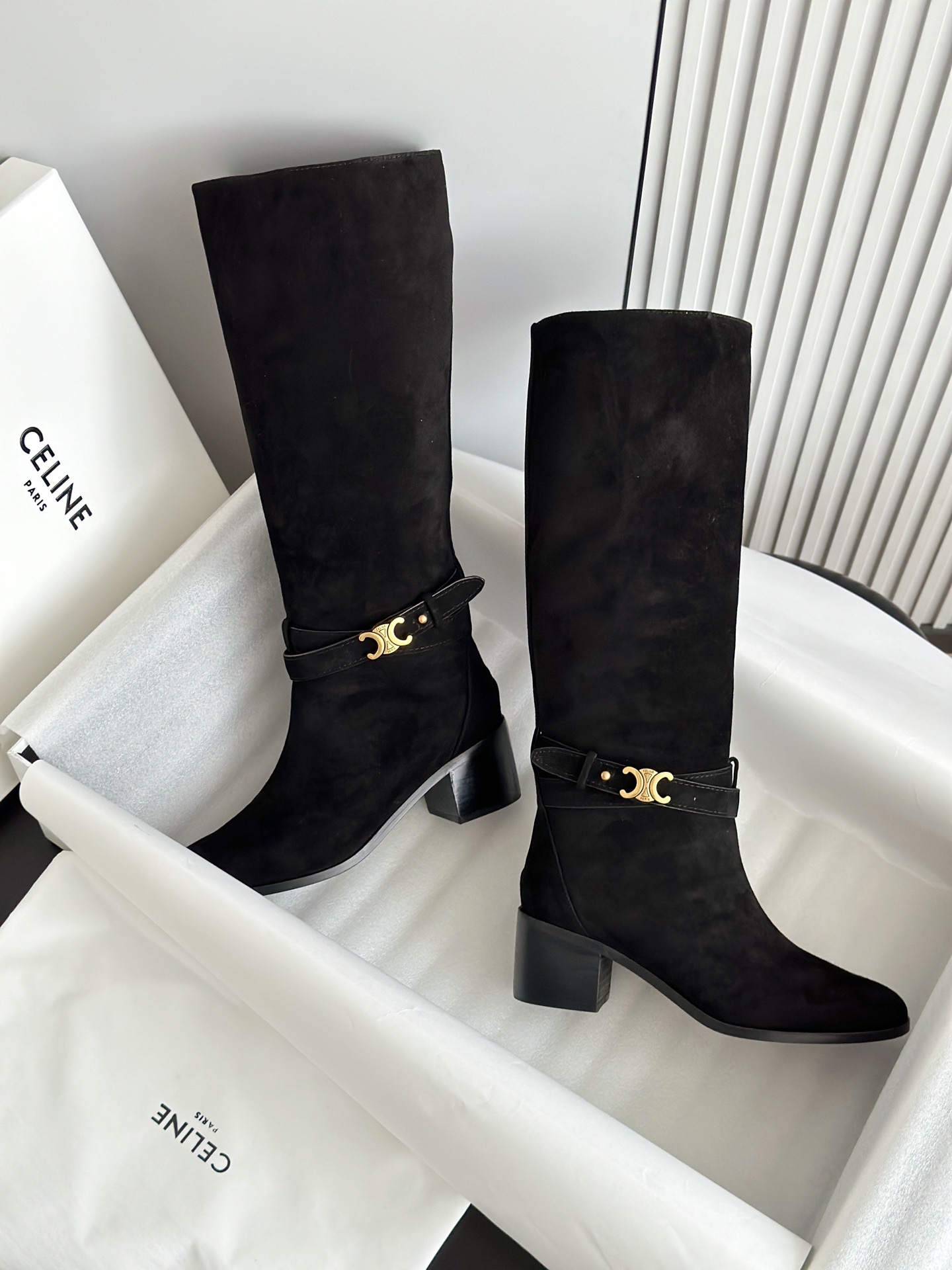 CELINE 셀린느 스웨이드 롱부츠 블랙 10