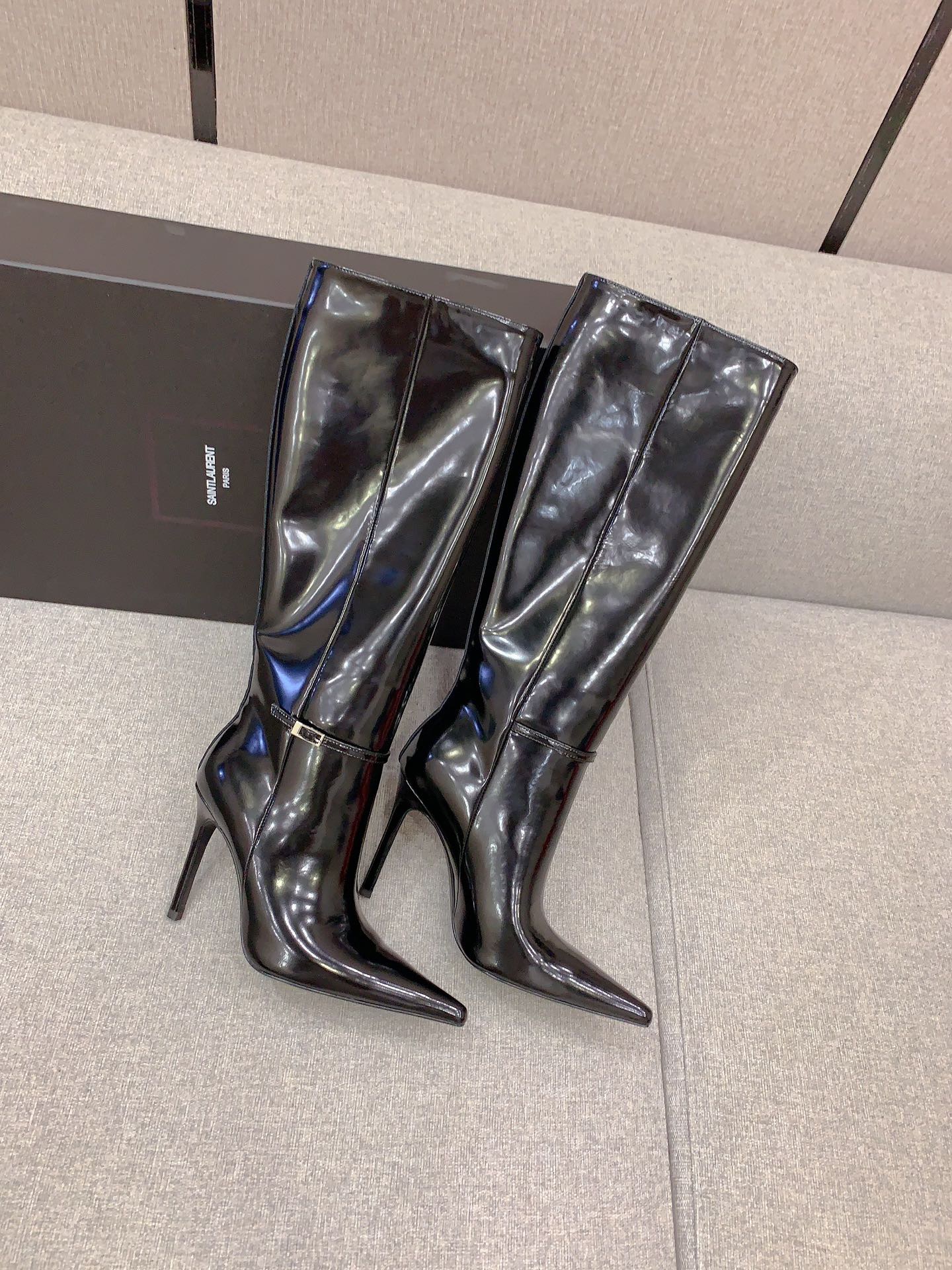 SAINT LAURENT 생로랑 포인티드 토 하이힐 부츠 블랙 3