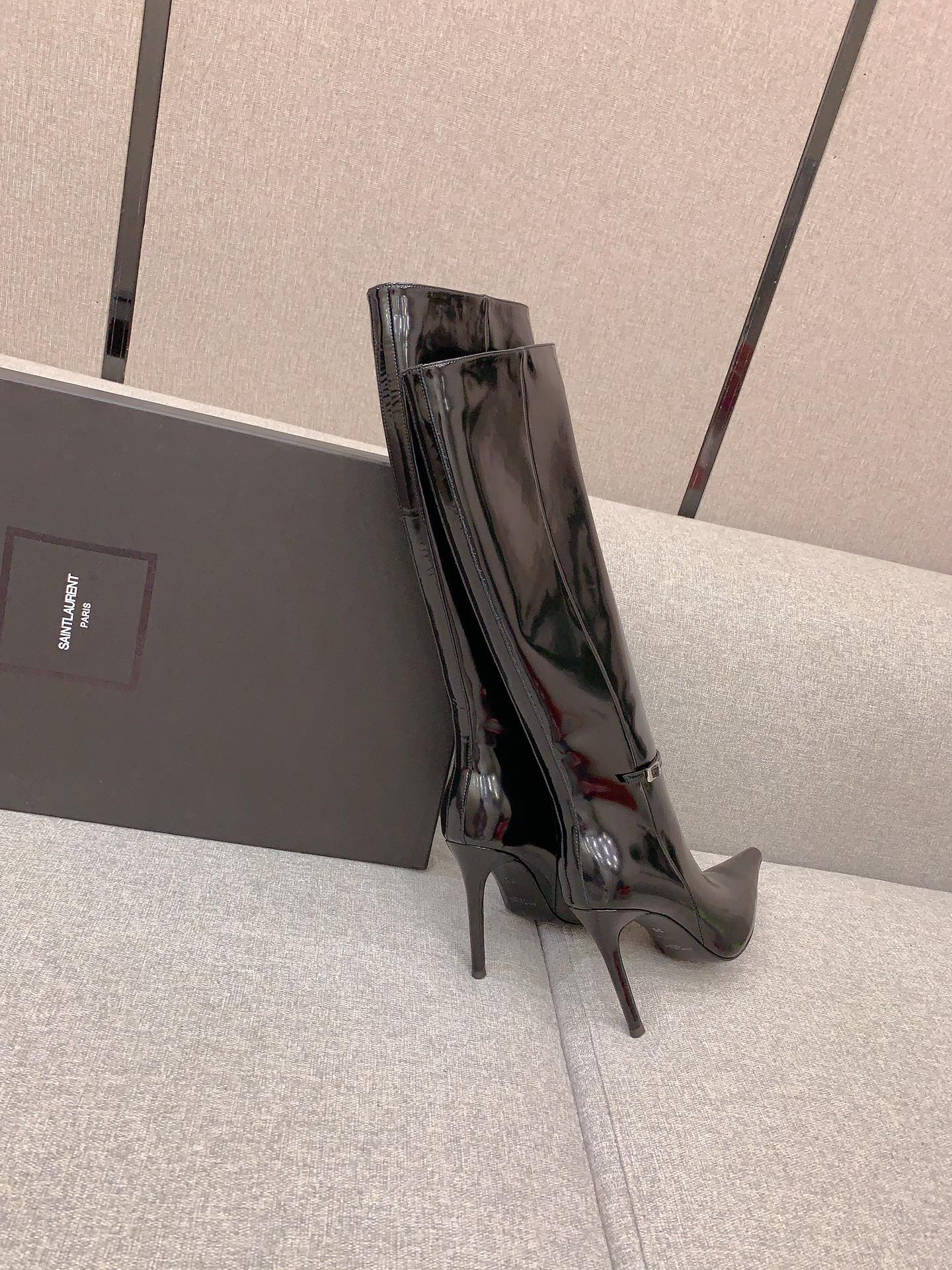 SAINT LAURENT 생로랑 포인티드 토 하이힐 부츠 블랙 5