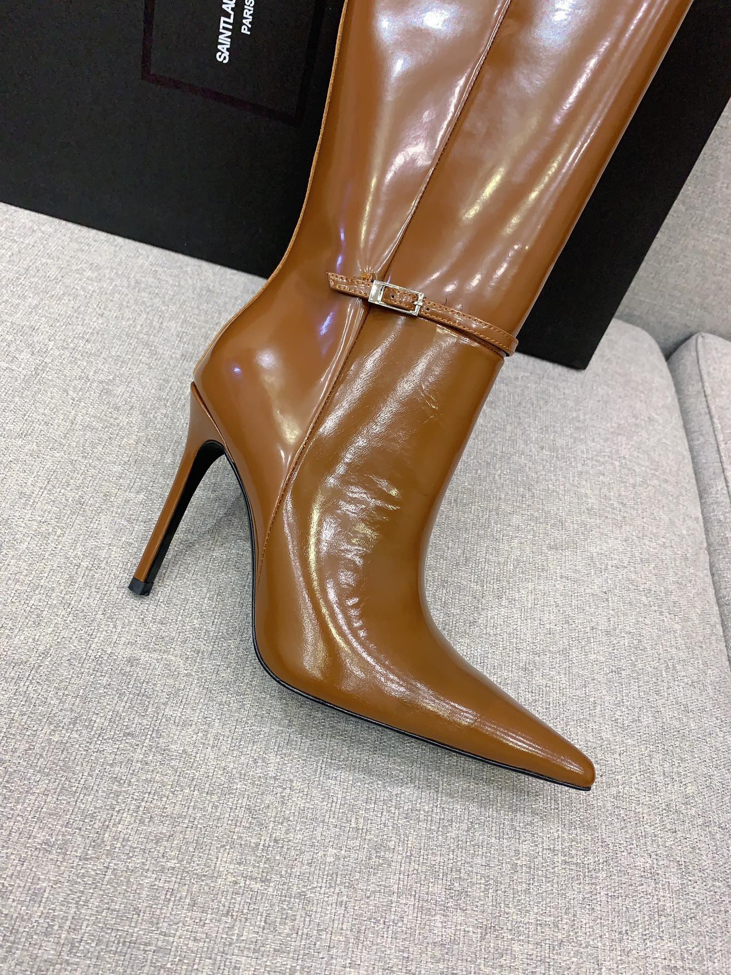 SAINT LAURENT 생로랑 포인티드 토 하이힐 부츠 블랙 7