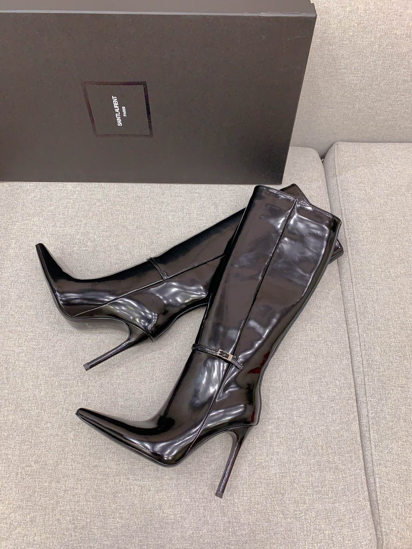 SAINT LAURENT 생로랑 포인티드 토 하이힐 부츠 블랙 4